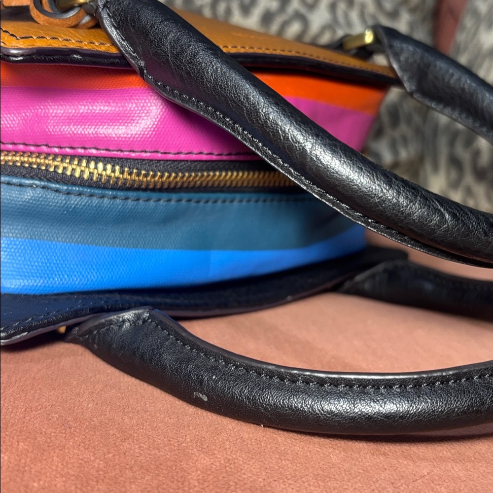 Fossil hope top handle colorful stripe medium square bag fun summer purse - Picture 8 of 16